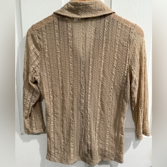 Tan Semi Sheer Lace Women's Button Top Y2K Vampire Diaries Cottagecore Prarie - Picture 6 of 6